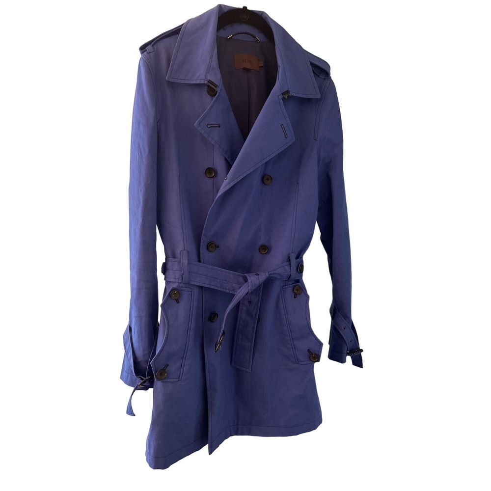 Reiss Trench Coat Blue Shadow Double Breasted Belted Epaulettes Small